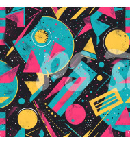 80s and 90s Seamless Pattern in Modern Flat Line Style - Hand-Drawn Vector Illustration