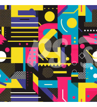 80s and 90s Seamless Pattern in Modern Flat Line Style - Hand-Drawn Vector Illustration