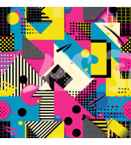 80s and 90s Seamless Pattern in Modern Flat Line Style - Hand-Drawn Vector Illustration