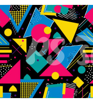 80s and 90s Seamless Pattern in Modern Flat Line Style - Hand-Drawn Vector Illustration