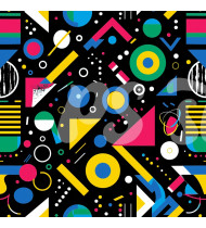 80s and 90s Seamless Pattern in Modern Flat Line Style - Hand-Drawn Vector Illustration