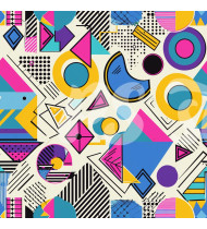 80s and 90s Seamless Pattern in Modern Flat Line Style - Hand-Drawn Vector Illustration