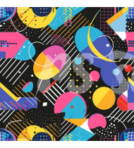 80s and 90s Seamless Pattern in Modern Flat Line Style - Hand-Drawn Vector Illustration