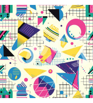 80s and 90s Seamless Pattern in Modern Flat Line Style - Hand-Drawn Vector Illustration