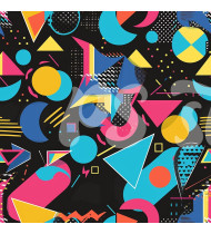 80s and 90s Seamless Pattern in Modern Flat Line Style - Hand-Drawn Vector Illustration