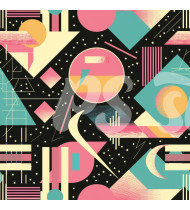 80s and 90s Seamless Pattern in Modern Flat Line Style - Hand-Drawn Vector Illustration