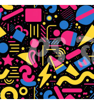 80s and 90s Seamless Pattern in Modern Flat Line Style - Hand-Drawn Vector Illustration