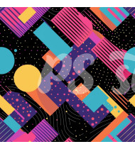 80s and 90s Seamless Pattern in Modern Flat Line Style - Hand-Drawn Vector Illustration