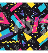 80s and 90s Seamless Pattern in Modern Flat Line Style - Hand-Drawn Vector Illustration