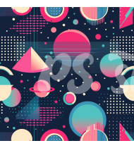 80s and 90s Seamless Pattern in Modern Flat Line Style - Hand-Drawn Vector Illustration