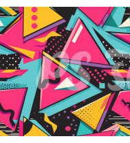 80s and 90s Seamless Pattern in Modern Flat Line Style - Hand-Drawn Vector Illustration