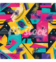 90s and 80s Seamless Pattern in Modern Flat Style - Hand-Drawn Vector Illustration