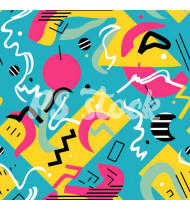 90s and 80s Seamless Pattern in Modern Flat Style - Hand-Drawn Vector Illustration