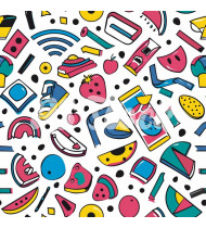 90s and 80s Seamless Pattern in Modern Flat Style - Hand-Drawn Vector Illustration