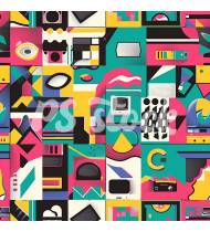 90s and 80s Seamless Pattern in Modern Flat Style - Hand-Drawn Vector Illustration