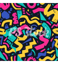 90s and 80s Seamless Pattern in Modern Flat Style - Hand-Drawn Vector Illustration