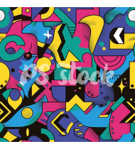 90s and 80s Seamless Pattern in Modern Flat Style - Hand-Drawn Vector Illustration