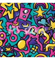 90s and 80s Seamless Pattern in Modern Flat Style - Hand-Drawn Vector Illustration