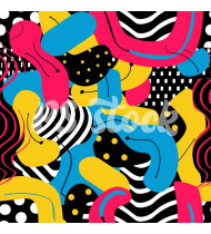 90s and 80s Seamless Pattern in Modern Flat Style - Hand-Drawn Vector Illustration