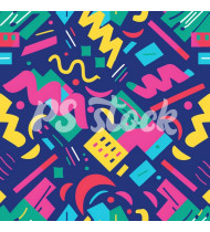 90s and 80s Seamless Pattern in Modern Flat Style - Hand-Drawn Vector Illustration