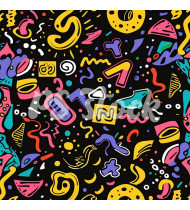 90s and 80s Seamless Pattern in Modern Flat Style - Hand-Drawn Vector Illustration