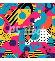 90s and 80s Seamless Pattern in Modern Flat Style - Hand-Drawn Vector Illustration