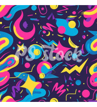 90s and 80s Seamless Pattern in Modern Flat Style - Hand-Drawn Vector Illustration