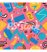 90s and 80s Seamless Pattern in Modern Flat Style - Hand-Drawn Vector Illustration