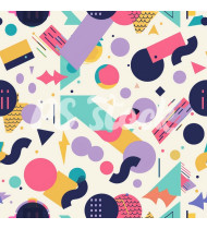 90s and 80s Seamless Pattern in Modern Flat Style - Hand-Drawn Vector Illustration