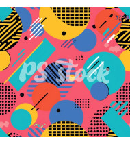 90s and 80s Seamless Pattern in Modern Flat Style - Hand-Drawn Vector Illustration