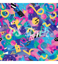 90s and 80s Seamless Pattern in Modern Flat Style - Hand-Drawn Vector Illustration