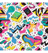 90s and 80s Seamless Pattern in Modern Flat Style - Hand-Drawn Vector Illustration