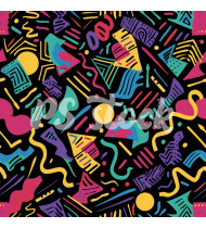 90s and 80s Seamless Pattern in Modern Flat Style - Hand-Drawn Vector Illustration