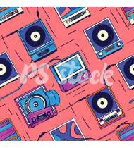 90s and 80s Seamless Pattern in Modern Flat Style - Hand-Drawn Vector Illustration