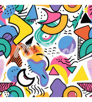 90s and 80s Seamless Pattern in Modern Flat Style - Hand-Drawn Vector Illustration