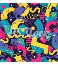 90s and 80s Seamless Pattern in Modern Flat Style - Hand-Drawn Vector Illustration