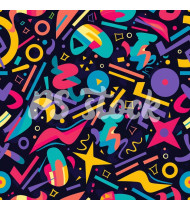 90s and 80s Seamless Pattern in Modern Flat Style - Hand-Drawn Vector Illustration