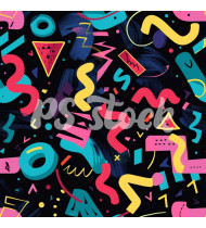 90s and 80s Seamless Pattern in Modern Flat Style - Hand-Drawn Vector Illustration