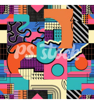 90s and 80s Seamless Pattern in Modern Flat Style - Hand-Drawn Vector Illustration