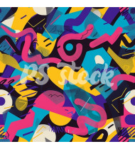 90s and 80s Seamless Pattern in Modern Flat Style - Hand-Drawn Vector Illustration