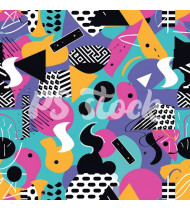 90s and 80s Seamless Pattern in Modern Flat Style - Hand-Drawn Vector Illustration