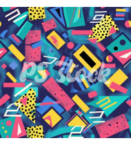 90s and 80s Seamless Pattern in Modern Flat Style - Hand-Drawn Vector Illustration