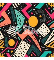 90s and 80s Seamless Pattern in Modern Flat Style - Hand-Drawn Vector Illustration