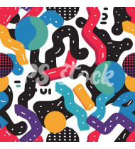 90s and 80s Seamless Pattern in Modern Flat Style - Hand-Drawn Vector Illustration