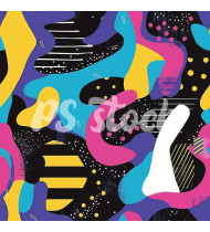 90s and 80s Seamless Pattern in Modern Flat Style - Hand-Drawn Vector Illustration