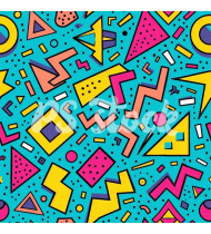 90s and 80s Seamless Pattern in Modern Flat Style - Hand-Drawn Vector Illustration