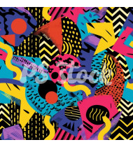 90s and 80s Seamless Pattern in Modern Flat Style - Hand-Drawn Vector Illustration