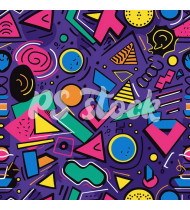 90s and 80s Seamless Pattern in Modern Flat Style - Hand-Drawn Vector Illustration