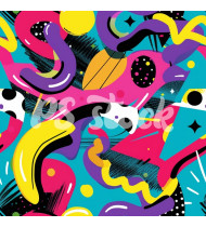 90s and 80s Seamless Pattern in Modern Flat Style - Hand-Drawn Vector Illustration