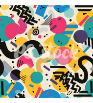 90s and 80s Seamless Pattern in Modern Flat Style - Hand-Drawn Vector Illustration